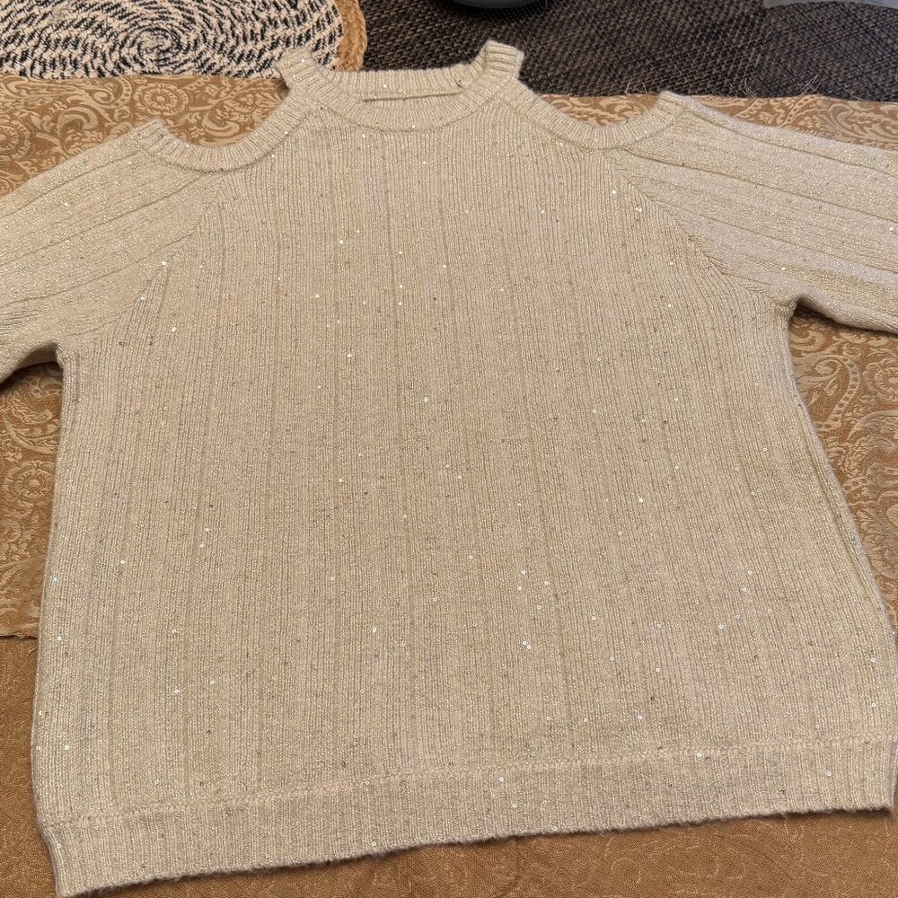 Chic Cold Shoulder Sweater with Sparkle – Size Small